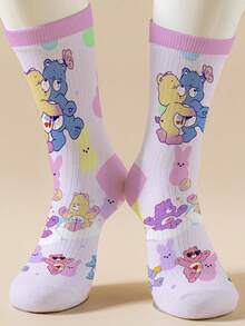 CARE BEARS 1双爱心熊女士个性化袜子，360度数码印花，图案包括可爱的快乐熊、许愿熊、爱心熊、天使熊、生气熊等，时尚简约，适合日常穿着及毕业/生日礼物。 - 彩色 - 查看 4