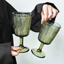 2件套独特叶形高脚杯，玻璃杯，完美叶形镶嵌，独一无二的设计，可用洗碗机清洗 - 綠色 - 查看 10
