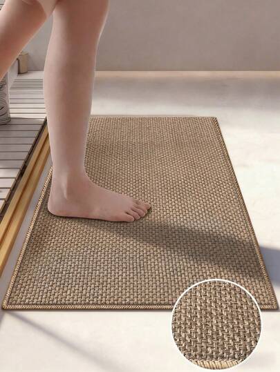 1 pieza Alfombra de baño gruesa para otoño/invierno, de material tejido de lino sintético, fácil de limpiar, alfombra de baño de estilo minimalista moderno de madera para la entrada del baño, alfombra de puerta para el baño del hogar, alfombra para el borde de la bañera, apta para todas las estaciones, nueva llegada de otoño, decoración de Navidad y Día de San Valentín, alfombra aislante de sonido