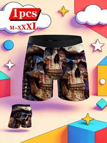 1pc Cyberpunk Mechanical Skull Print Boxer Briefs, Stretchy Soft Fabric, Funny Gift Trunks, Personalized Men's Underwear - Black - View 12