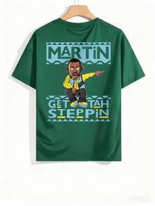 男童极简字母印花圆领T恤，青少年夏季新款时尚单品 - 墨綠色 - 查看 3