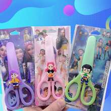 Juego de tijeras de corte de papel con diseño de grupo de chicas idol coreanas populares, tijeras decorativas de colores con mangos de resina ABS antideslizantes para cortar papel, scrapbooking, hacer tarjetas, diseño de patrones DIY y manualidades - Multicolor - Ver 3