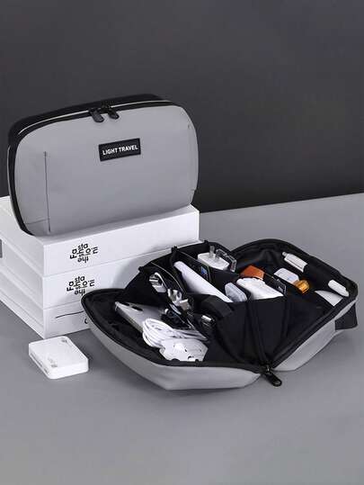 Organizer Pouch | Game Console Storage Compartment, Unisex Travel Electronics Organizer Bag, Multi-Functional Digital Device Management Pouch, Wear-Resistant PU Leather Material, Multi-Layer Portable Design, Suitable For Daily Commute, Outdoor Adventure, International Travel And Other Scenarios