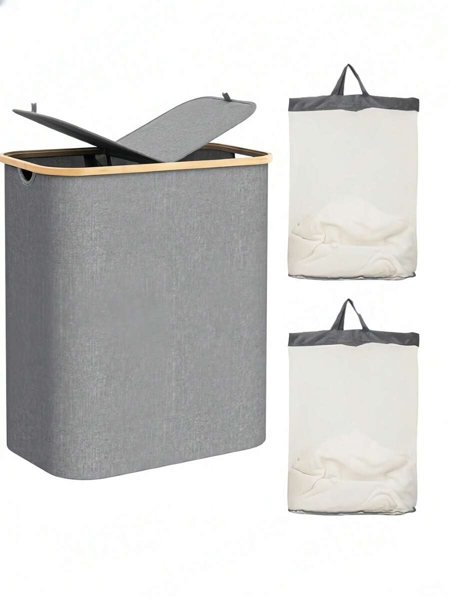 75L/100L/150L [Foldable Laundry Basket] Laundry Basket With Lid And Lining, Large Capacity Covered Laundry Hamper, Dirty Clothes Basket, Includes 2 Detachable Washable Bags, Foldable For Space Saving