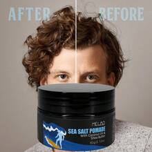 Sea Salt Pomade, MELAO Sea Salt Pomade With Coconut Oil & Shea Butter, Strong Hold Styling Wax For Men, Texturizes & Defines Curly Hair, Adds Natural Shine & Matte Finish, 60g/2.12oz - Wax - View 2