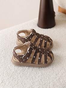 1 Pair Polka Dot Summer Toddler Shoes, Girls Closed Toe Sandals, Princess Baby Beach Shoes - Brown - View 5