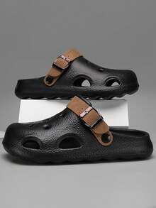 2026 New Men's Hollow Sandals, Summer Retro Breathable Comfortable Slide Sandals With Heel Strap, EVA One-Piece Outdoor Sports Driving Dual-Use Comfortable Men's Sandals - Black - View 1