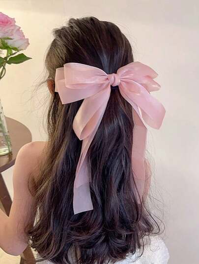 1pc/2pcs/4pcs Bohemian Style Oversized Ribbon Bow Hair Clips, Elegant Spring/Summer Hair Accessories