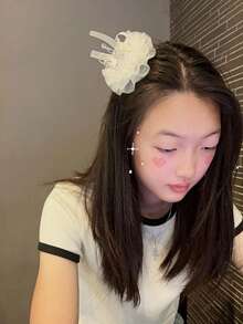 1pc Princess Crown Hair Clip With Pearl, Veil, Bow Ribbon Headpiece, Suitable For Party, Festival, Birthday Styling - Multicolor - View 3