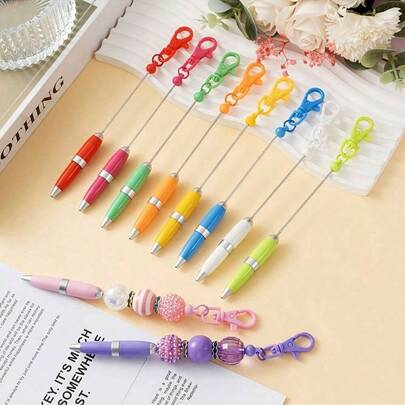 1-30支彩色塑料可爱迷你串珠口袋钥匙扣笔，短款便携圆珠笔，适合办公书写、作为礼物、生日礼物、奖品、精美工艺品、返校用品等。