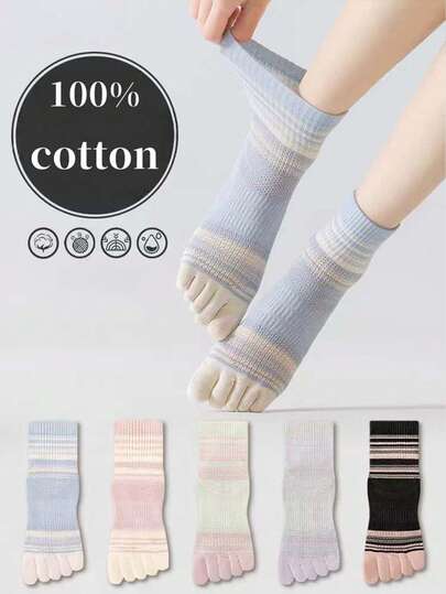 5 pares de calcetines de algodón minimalistas de colores degradados para mujer, primavera/verano. Cómodos, de moda, transpirables, que absorben la humedad y son resistentes a los olores y antibacterianos.