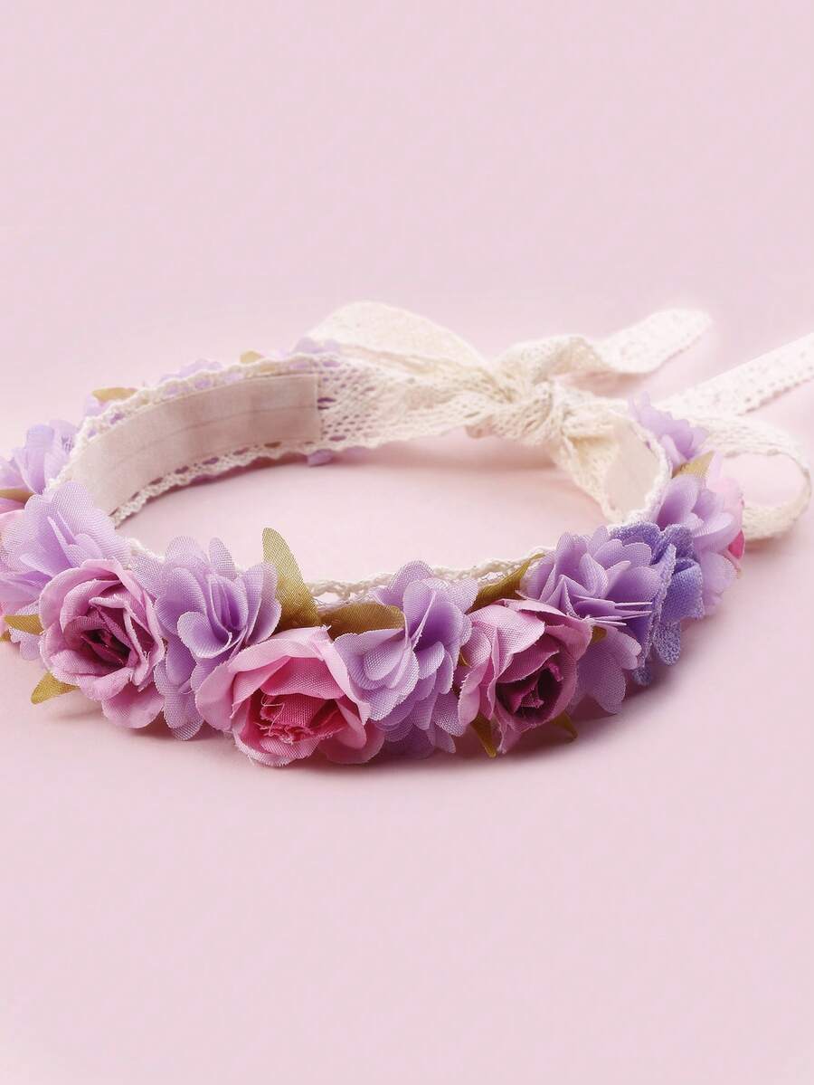 1pc Baby Pink & Purple 3D Flower Headband, Infant Girls' Tie Headwear, Birthday Party Photo Prop - Lilac Purple - View 1