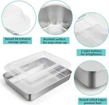 P&Amp;P CHEF Stainless Steel Baking Pan With Lid, Rectangular Cake Pans, Sheet Pan Bakeware For Baking Lasagna Brownies, 2-Inch Deep Side &Amp; Heavy Duty, Easy To Store &Amp; Clean (9.4" + 10.5" + 12.3", 6Pcs) - ColorC - 查看 4