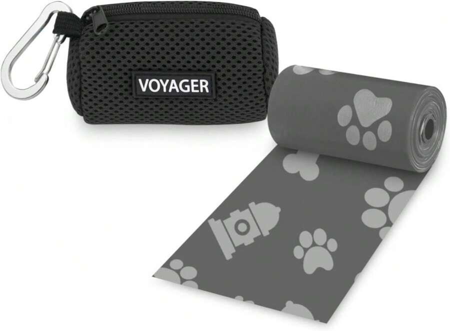Best Pet Supplies Dog Poop Bag Holder Leash Attachment With 15 Bags, Black, Reusable Mesh Dispenser Pouch For Travel, Walking, Park, And Outdoor Use, Soft And Durable With Clip-On - White - View 1