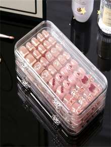 1 pieza Caja de almacenamiento portátil para placas de uñas, estuche transparente plegable a prueba de polvo para exhibición y colección de arte de uñas, de gran capacidad - Ver 4