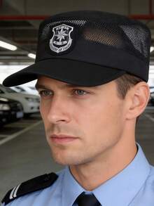 1pc Polyester Mesh Security Guard Cap, Adjustable Brim Hat For Duty, Guard, Security Work - A - View 5