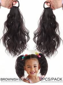 1 cái và 2 cái tóc giả đuôi ngựa gợn sóng dài màu nâu đen, tự làm tóc đuôi ngựa tết với dây chun, phụ kiện tóc cho trẻ em. - Nhiều màu - Xem 15