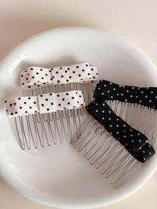 1pc Women's Hair Accessory, Cute Black & White Polka Dot Bow Hair Clip, Retro Sweet Minimalist Student Hair Pin, Versatile Elegant Side Bangs Hair Clip - Multicolor - View 2