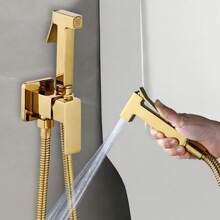 Stainless Steel Bidet Sprayer Set With Hot & Cold Water Modes - Wall-Mounted, Gold-Plated Surface, Ideal For Bathroom Cleaning And Toilet Flushing, Bidet Sprayer Set | Modern Bidet Design | Stainless Steel Structure, Bidet Sprayer - A - View 1