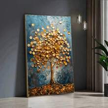 1pc Frameless Golden Tree Canvas Art Print, Vintage-Inspired Wall Decor For Living Room And Bedroom, Modern Wall Art Poster - A - View 3