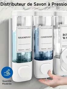 1pc Wall-Mounted Bathroom Soap Dispenser, Can Hold Shower Gel, Shampoo And Conditioner - Suitable For Handwashing, Showering And Hair Care - Pump Bottle With Soap Dispenser Tray, Hotel-Style No-Drill Wall Mount Triple Soap Dispenser. Suitable For Bathroom, Kitchen, Supermarket, Hotel And Restaurant. - 彩色 - 查看 5