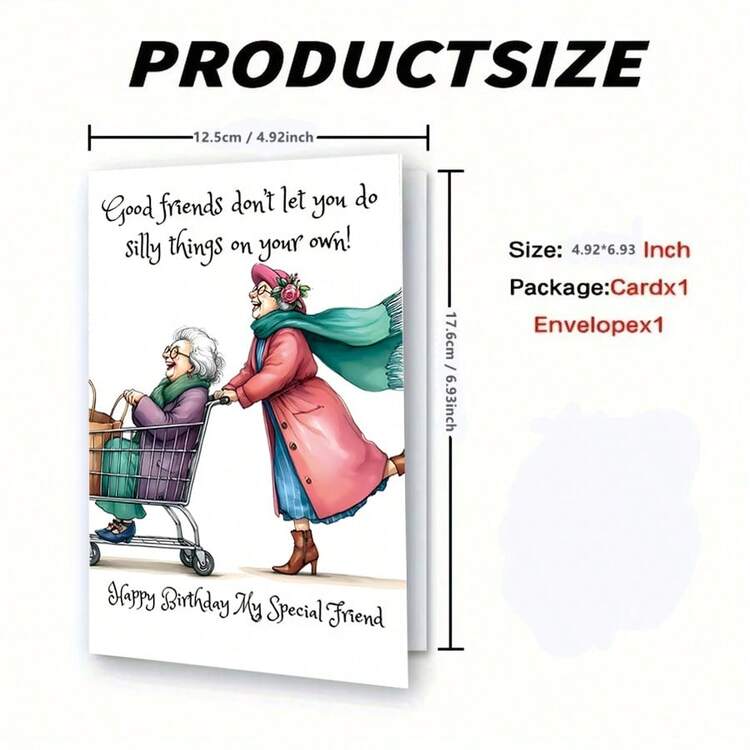 1pc Hilarious "My Mother Wouldn't Let Me Play With You" Birthday Card, Laughing Grannies Cartoon Design With Red Envelope, Ideal Gift For Best Friends & BFFs - View 3