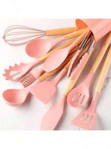 Utensilios de cocina de silicona con mango de madera, utensilios de cocina de silicona - Ver 2