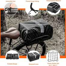 Bike Basket Rear, Folding Large Capacity Rear Bike Baskets, Collapsible Bicycle Storage Bike Milk Crate Rear Rack,Waterproof Cover For Shopping,Outings,Pets E-Bike Accessories (Black) - Black - View 4