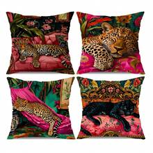 4pcs Soft & Shiny Leopard Print Polyester Pillow Covers, 17.7x17.7 Inches - Durable, Machine Washable, Zippered, Modern Decorative Throw Pillow Cases For Living Room And Bedroom Sofa, Cushions, Autumn Decor (Pillow Inserts Not Included) - Multicolor - View 12