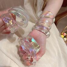 5/8pcs Set Personalized Transparent Iridescent Acrylic Bracelet, Exaggerated Asymmetrical Crease Thick Bangle, Niche Jewelry For Women - Multicolor - View 3