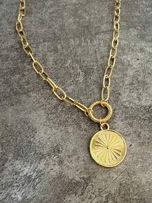 极简金色回形针链项链，配吊坠环扣，金色项链，吊坠项链，太阳项链，送给她的珠宝礼物 - 金的 - 查看 2
