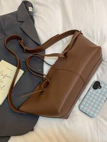 2026新款荔枝纹理大容量手提包，时尚百搭通勤休闲手提包，带翅膀设计 - 棕色 - 查看 9