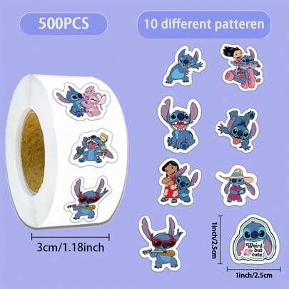 (공식 라이선스) 디즈니 미키 마우스 카툰 캐릭터 스티커 롤, 500매/롤, 스티치 카툰 롤 스티커, 노트북, 노트북, 휴대폰 케이스 장식, 방수 스티커, 탈착식, 물병, 자동차, 기타, 자전거, 오토바이, 스케이트보드, 헬멧, 수하물, 일기, DIY 스크랩북 재료, 미적 스티커 팩, 발렌타인 데이 선물