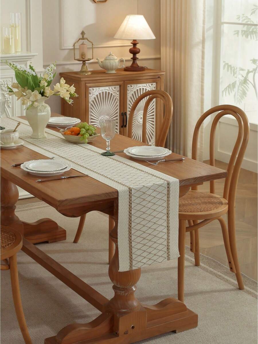 1pc Bohemian Style Tablecloth, Home Dining Table Decor Table Runner, Rustic Vintage Tablecloth Decor, Suitable For Living Room, Holiday, Bridal Shower Gift - Khaki - View 1