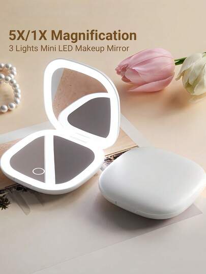 LED Makeup Mirror, Portable Mini LED Makeup Mirror, 400mAh USB Rechargeable Tabletop LED Travel Makeup Mirror, Foldable Mirror, Suitable For Vanity Or Dorm, 3 Lighting Modes - White, Natural, Warm, Adjustable Brightness, Portable Foldable Tabletop Makeup Mirror With USB Charging, Ideal Holiday And Christmas Gift For Family And Friends