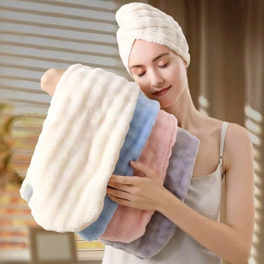1/3 chiếc khăn quấn tóc bằng vải lông san hô siêu mịn dành cho nữ, chống xơ rối, có dây chun, nhanh khô, phù hợp với tóc ướt, tóc dài, tóc dày và xoăn, khăn lau tóc siêu mềm, nhanh khô, mềm mại và không bị xơ rối, phù hợp với tóc ướt, tóc xoăn, tóc dài, tóc dày. - Nhiều màu - Xem 1
