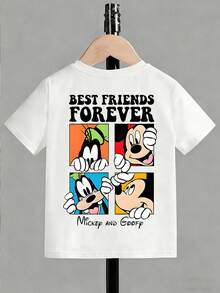 Disney Shining Boy (Double-Sided Print): Mickey Mouse And Goofy, Themed Cartoon Print, Casual And Simple Short Sleeved T-Shirt, Suitable For Spring And Summer Seasons, Suitable For Boys And Girls To Wear. Festival Gift - 白色 - 查看 3