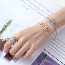 女士奢华树叶手链戒指套装，时尚饰品，适合作为礼物送给她 - 彩色 - 查看 2