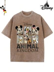 Disney Official Licensed Animal Kingdom Explorer Character Graphic T Shirts 100 Percent Cotton Disney Shirt Washed 220g Unisex - 卡其色 - 查看 1