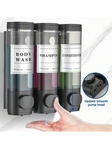 1pc Wall-Mounted Bathroom Soap Dispenser, Can Hold Shower Gel, Shampoo And Conditioner - Suitable For Handwashing, Showering And Hair Care - Pump Bottle With Soap Dispenser Tray, Hotel-Style No-Drill Wall Mount Triple Soap Dispenser. Suitable For Bathroom, Kitchen, Supermarket, Hotel And Restaurant. - 彩色 - 查看 10