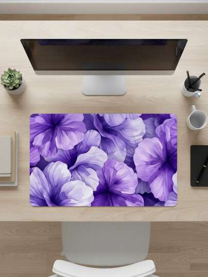 Large Size Mouse Pad, Waterproof Non-Slip Smooth Cloth Surface, Purple Translucent Floral Pattern, Suitable As Keyboard Pad, Desk Mat Or Book Stand For Gamers, Office And Dorm, Compatible With Mouse And Trackball, Gift For Gamers