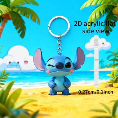 2 piezas Llavero de Stitch de Disney, Llavero acrílico redondo de Stitch parpadeante, Decoración colgante para mochila o bolso, Impresión clara y duradera, Regalo perfecto para vacaciones o cumpleaños