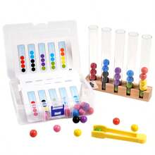 Montessori Rainbow Test Tube Bead Sorting Set, Montessori Early Education Cognitive Matching Sorting Toy, Color Recognition, Hand-Eye Coordination Exercise, Hands-On Ability Training, Parent-Child Interaction, Ideal Gift For Boys And Girls. Includes 5 Test Tubes, 40 Colorful Wooden Beads, 1 Clip, 24 Double-Sided Cards, And A PVC Storage Box. Suitable For Back-To-School Season, An Ideal Gift For Children. - Multicolor - View 9