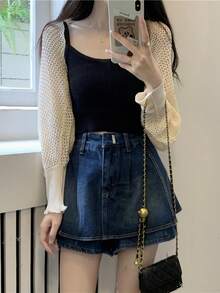 1 chiếc áo khoác cardigan dệt kim khoét lỗ màu trơn, tay dài, kiểu khăn choàng, chống nắng, có thể phối với mọi trang phục, tôn dáng, rất cần thiết cho các buổi đi chơi, thời trang và đa năng, thích hợp làm quà tặng cho bạn gái, bạn bè, phụ kiện nữ, quà tặng thú vị, quà tặng cá nhân hóa, quà tặng chu đáo - Màu be - Xem 7