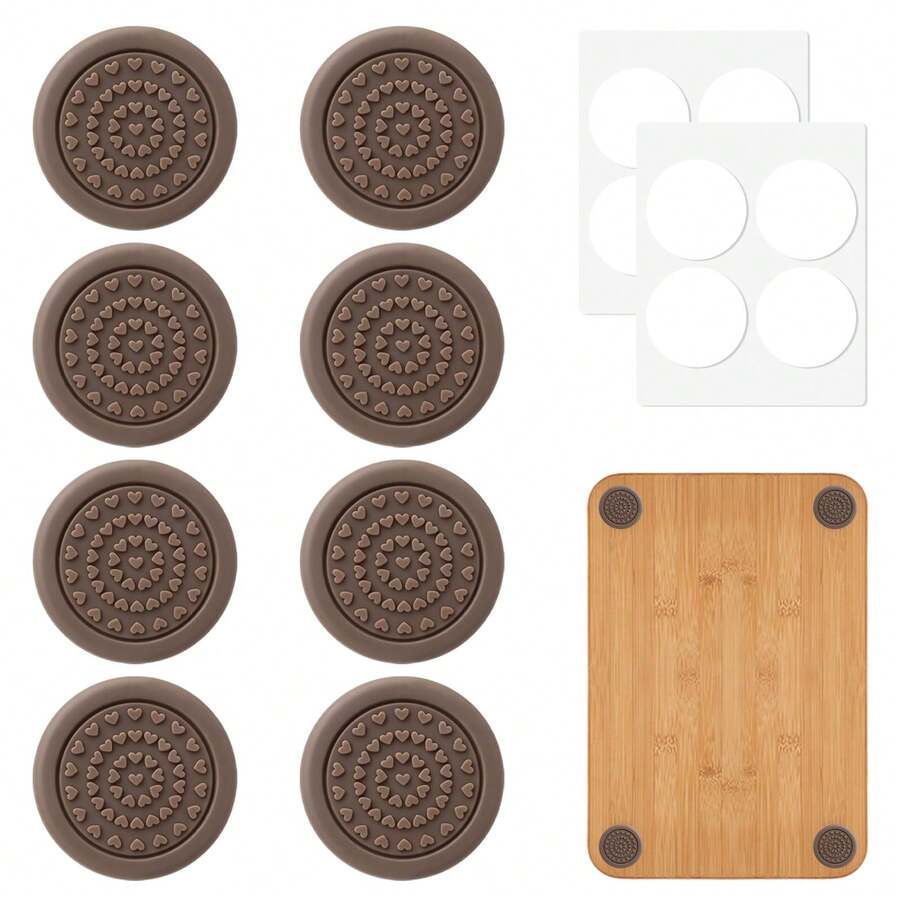 8 pièces de tapis de planche à découper antidérapants avec des tampons en silicone auto-adhésifs. Imperméables, amortissants et réducteurs de bruit pour les planches à découper. Tampons multifonctionnels pour chaise/tabouret. - Voir 1