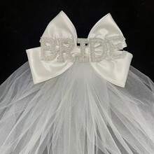Elegante tocado de lazo para la novia, accesorio nupcial premium, accesorio práctico para fotos & regalo de boda único, suministros nupciales esenciales para boda, despedida de soltera, fiesta de despedida, ducha nupcial, gran decoración y accesorios de boda - Velo de novia con lazo - Ver 2