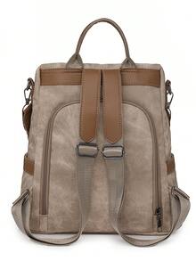 High-Quality Leather Women's Backpack, Classic Female Student Bookbag, Travel Rucksack, Large Capacity - Khaki - View 8