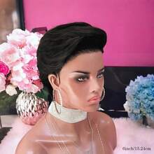 13x4x1 Lace Frontal Pixie Cut Wig Human Hair For Women 99J Burgundy Short Wig For Human Hair T Part Lace Front Glueless Wigs For Valentine's Day, Daily Use Party Wig Short Wig For Women Human Hair 1B Black Color Wig Short Pixie Cut Lace Wigs With Side Part Bangs - Multicolor - View 5