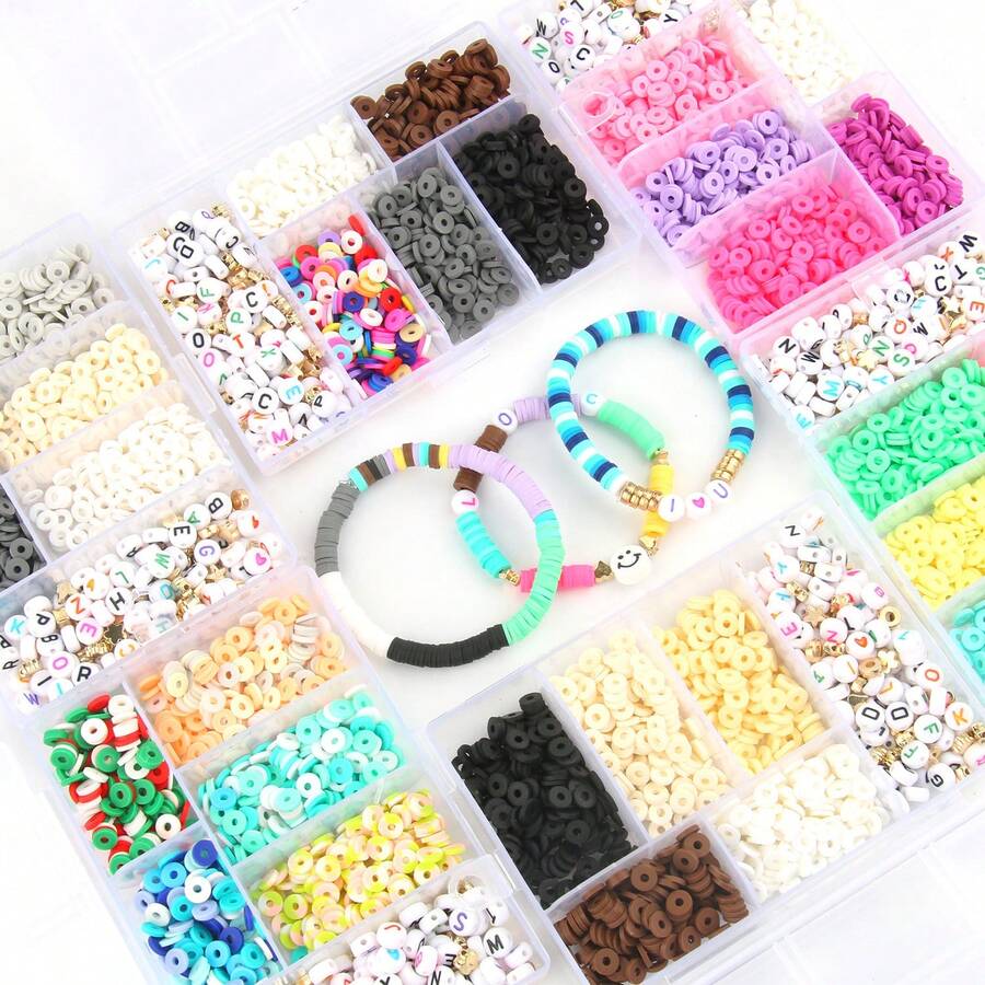 1620 Pcs Clay Beads, String Beads For Jewelry Making, Heishi String Friendship Bracelet Making Set With Pendant Letter Gold Beads, Lady Party Birthday Gift (6mm) - Multicolor - View 1