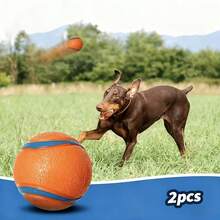 1pc Elastic Dog Ball - Cleans Teeth, Waterproof, Suitable For Training & Play, Bright Orange & Blue - For Medium Dogs - Orange - View 5